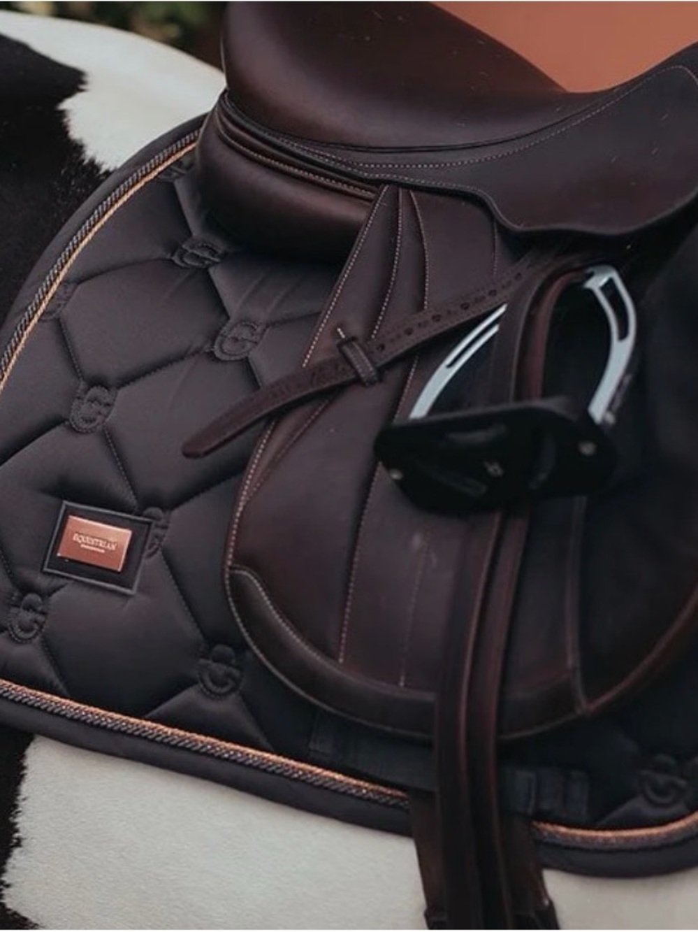Equestrian Stockholm Quilted Saddle Pad in Dark Grey with Rose Gold Trim - Picture 2 of 14